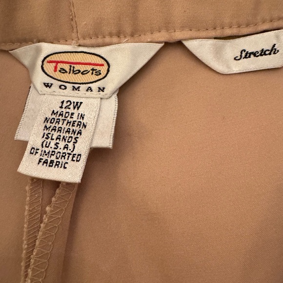 Talbots Woman 2 Pair:light blue/white stripe casual pants AND Tan slacks 12W - Picture 6 of 13